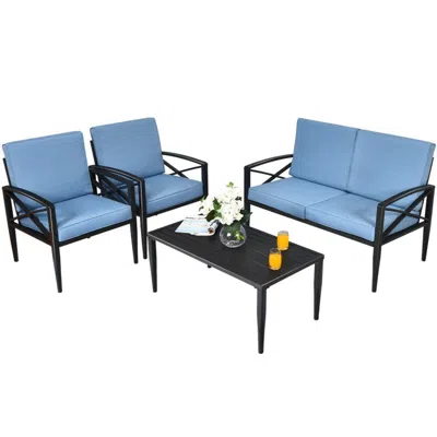 Hivvago 4 Pieces Patio Furniture Set Aluminum Frame Cushioned Sofa In Blue