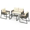 Hivvago 4 Pieces Patio Furniture Set Outdoor Conversation Set With Tempered Glass Coffee Table In Black