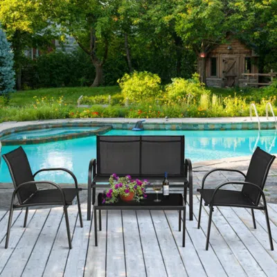 Hivvago 4 Pieces Patio Furniture Set With Glass Top Coffee Table-black In Brown