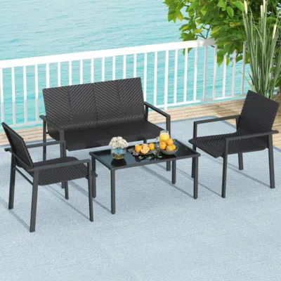 Hivvago 4 Pieces Patio Furniture Set With Heavy Duty Galvanized Metal Frame-brown In Black