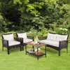Hivvago 4 Pieces Patio Rattan Acacia Wood Furniture Set With Cushions And Armrest