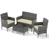 Hivvago 4 Pieces Patio Rattan Conversation Set With Tempered Glass Coffee Table In Gray