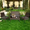 HIVVAGO 4 PIECES PATIO RATTAN CUSHIONED FURNITURE SET WITH LOVESEAT AND TABLE-BLACK