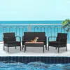 Hivvago 4 Pieces Patio Rattan Cushioned Furniture Set With Wooden Tabletop