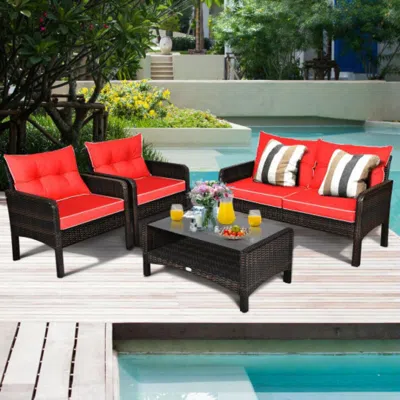 Hivvago 4 Pieces Patio Rattan Free Combination Sofa Set With Cushion And Coffee Table In Blue