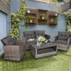 Hivvago 4 Pieces Patio Rattan Furniture Set Coffee Table Cushioned Sofa-navy