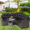Hivvago 4 Pieces Patio Rattan Furniture Set Cushioned Sofa Glass Table-navy