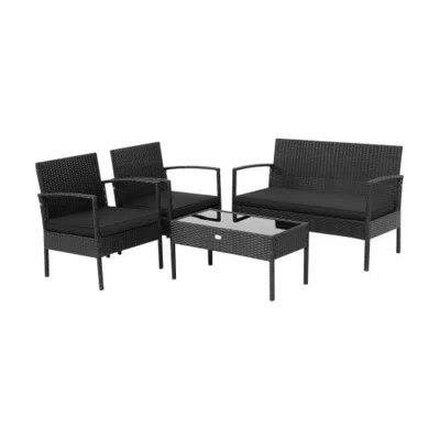 Hivvago 4 Pieces Patio Rattan Furniture Set With Cushion In Brown