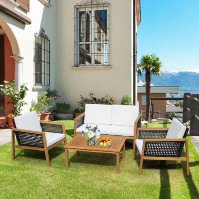 Hivvago 4 Pieces Patio Rattan Furniture Set With Removable Cushions-red In Gold