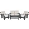 Hivvago 4 Pieces Patio Wicker Furniture Set Loveseat Sofa Coffee Table With Cushion-beige In Multi