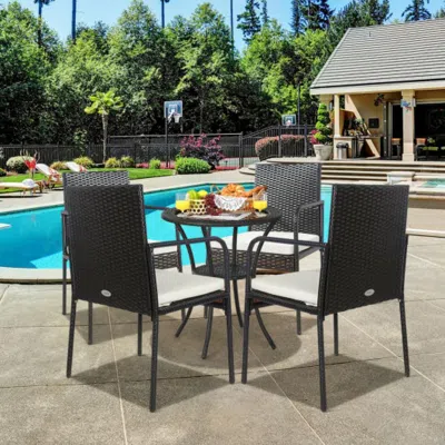 Hivvago 4 Pieces Patio Wicker Rattan Dining Set With Comfy Cushions In Black