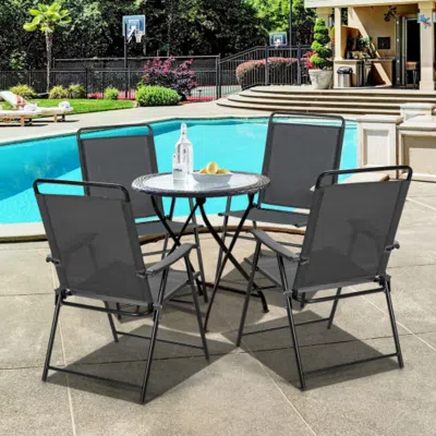 Hivvago 4 Pieces Portable Outdoor Folding Chair With Armrest In Black
