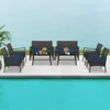 Hivvago 4 Pieces Rattan Conversation Set With Tempered Glass Coffee Table-turquoise