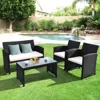 Hivvago 4 Pieces Rattan Patio Furniture Set With Weather Resistant Cushions And Tempered Glass Tabletop-navy