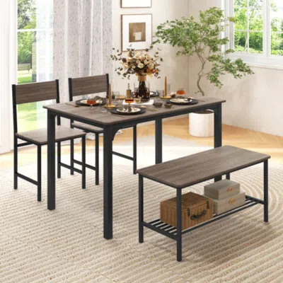 Hivvago 4 Pieces Rustic Dining Table Set With 2 Chairs And Bench-gray