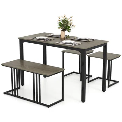 Hivvago 4 Pieces Space-saving Dining Table Set With Bench And 2 Stools-oak