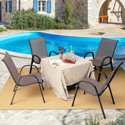 Hivvago 4 Pieces Stackable Patio Dining Chairs Set With Armrest-brown In Black