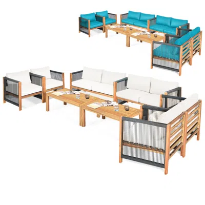 Hivvago 4 Pieces Wood Outdoor Patio Furniture Set With Cushions For Garden-turquoise In Multi