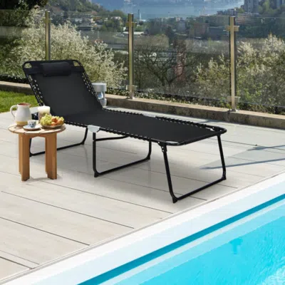 Hivvago 4 Position Folding Lounge Chaise With Adjustable Backrest And Footrest-gray In Black