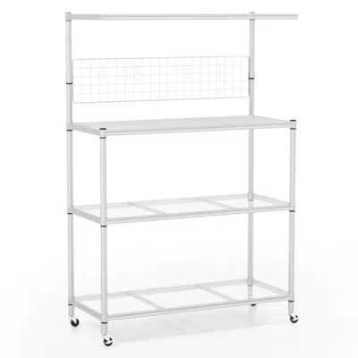 Hivvago 4-tier Bakers Rack On Wheels With Adjustable Shelves-silver In White