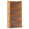 Hivvago 4-tier Bamboo Bookcase With Doors For Study Room Living Room