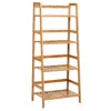 Hivvago 4-tier Bamboo Plant Rack With Guardrails Stable And Space-saving-natural