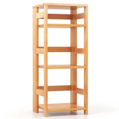 Hivvago 4-tier Bookshelf Rubber Wood Bookcase With Side Fences For Living Room-14 Inches In Black
