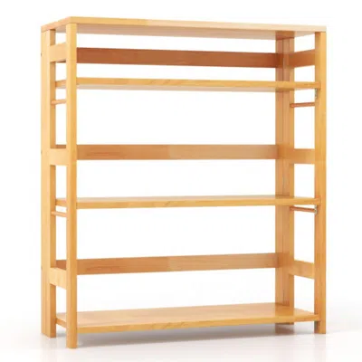 Hivvago 4-tier Bookshelf Rubber Wood Bookcase With Side Fences For Living Room-29.5 Inches In Neutral