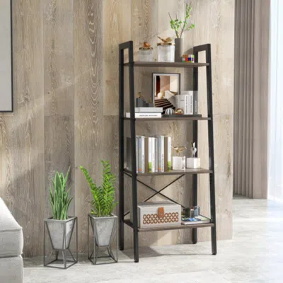 Hivvago 4-tier Bookshelf With Metal Frame And Adjustable Foot Pads-oak