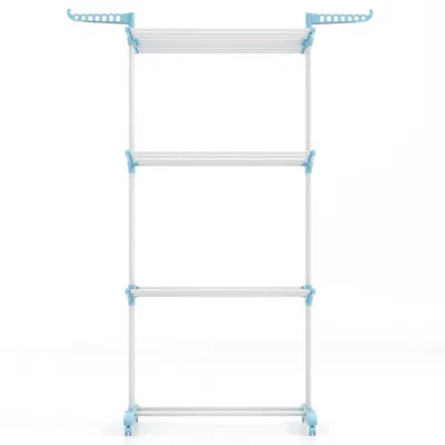 Hivvago 4-tier Clothes Drying Rack With Rotatable Side Wings And Collapsible Shelves-navy In White
