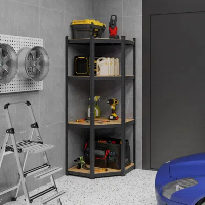Hivvago 4-tier Corner Shelving Unit Adjustable Garage Storage Utility ...