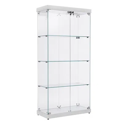 Hivvago 4-tier Double Door Glass Display Cabinet - White In Transparent