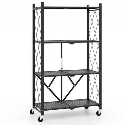 Hivvago 4-tier Foldable Storage Shelf Collapsible Storage Rack With Lockable Wheels-black