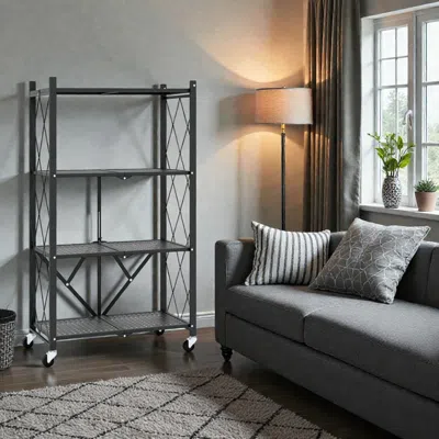 Hivvago 4-tier Folding Storage Rack With Rolling Wheels And Locking Mechanism In Multi