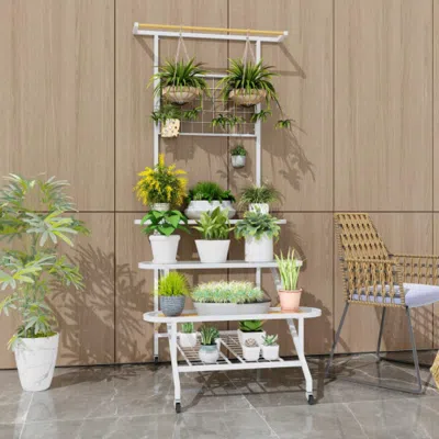 Hivvago 4-tier Hanging Plant Stand With Hanging Bar In White
