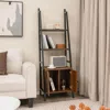 Hivvago 4-tier Ladder Shelf With Cabinet And Metal Frame-rustic Brown