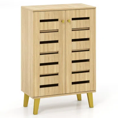 Hivvago 4-tier Modern Freestanding Wooden Shoe Cabinet With Doors And Removable Shelves In Neutral