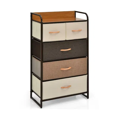 Hivvago 4-tier Organizer Tower Steel Frame Wooden Top Storage With 5-drawer Dresser In Blue