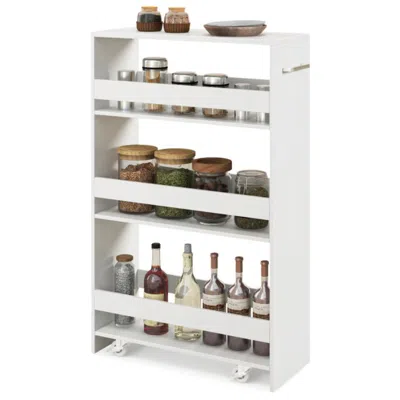 Hivvago 4-tier Rolling Storage Cart Slim Kitchen Cart On Wheels With Open Shelves And Handle-gray In White