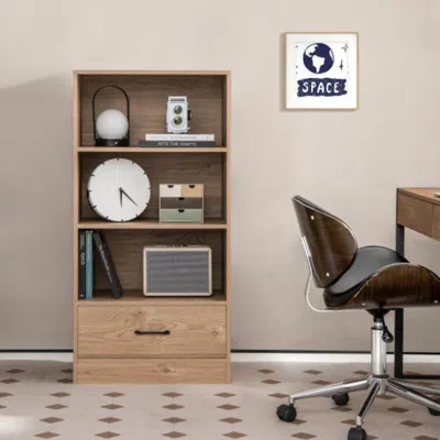 Hivvago 4-tier Storage Bookcase With Open Shelves Drawer And Anti-toppling Device-natural
