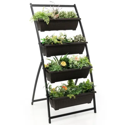 Hivvago 4-tier Vertical Raised Garden Bed With 4 Containers And Drainage Holes In Black