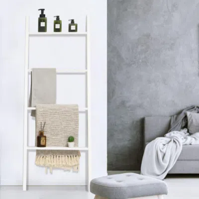 Hivvago 4-tier Wall Leaning Ladder Shelf Stand-white