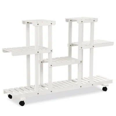 Hivvago 4-tier Wood Casters Rolling Shelf Plant Stand In White