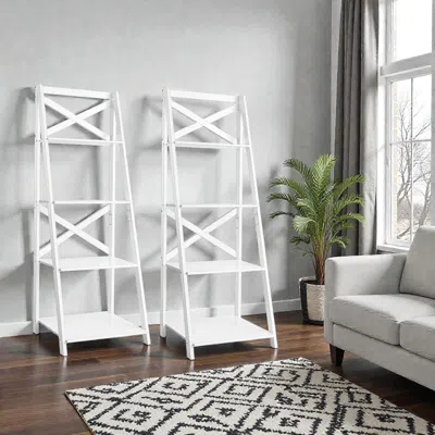 Hivvago 4-tier Wooden Bookcases For Home And Office Storage - Set Of 2 In White