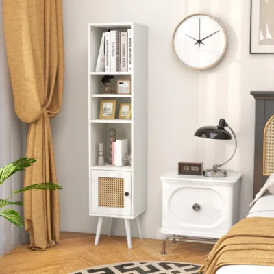 Hivvago 4 Tiers Rattan Storage Cabinet With Slim Design-white