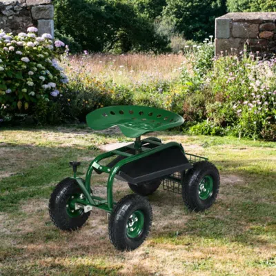 Hivvago 4-wheel Rolling Garden Cart Work Seat