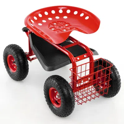 Hivvago 4-wheel Rolling Garden Cart Work Seat-red