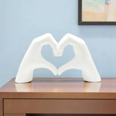 Hivvago 4" White Resin Heart Hands Tabletop Sculpture