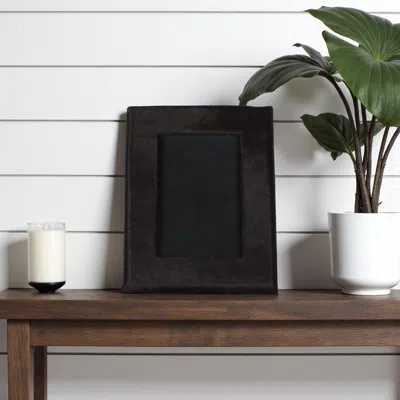 Hivvago 4" X 6" Black Cowhide Picture Frame With Mat