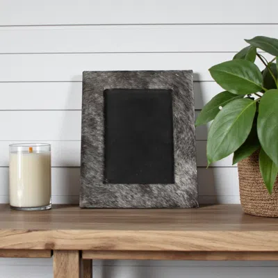 Hivvago 4" X 6" Gray Cowhide Tabletop Picture Frame With Mat